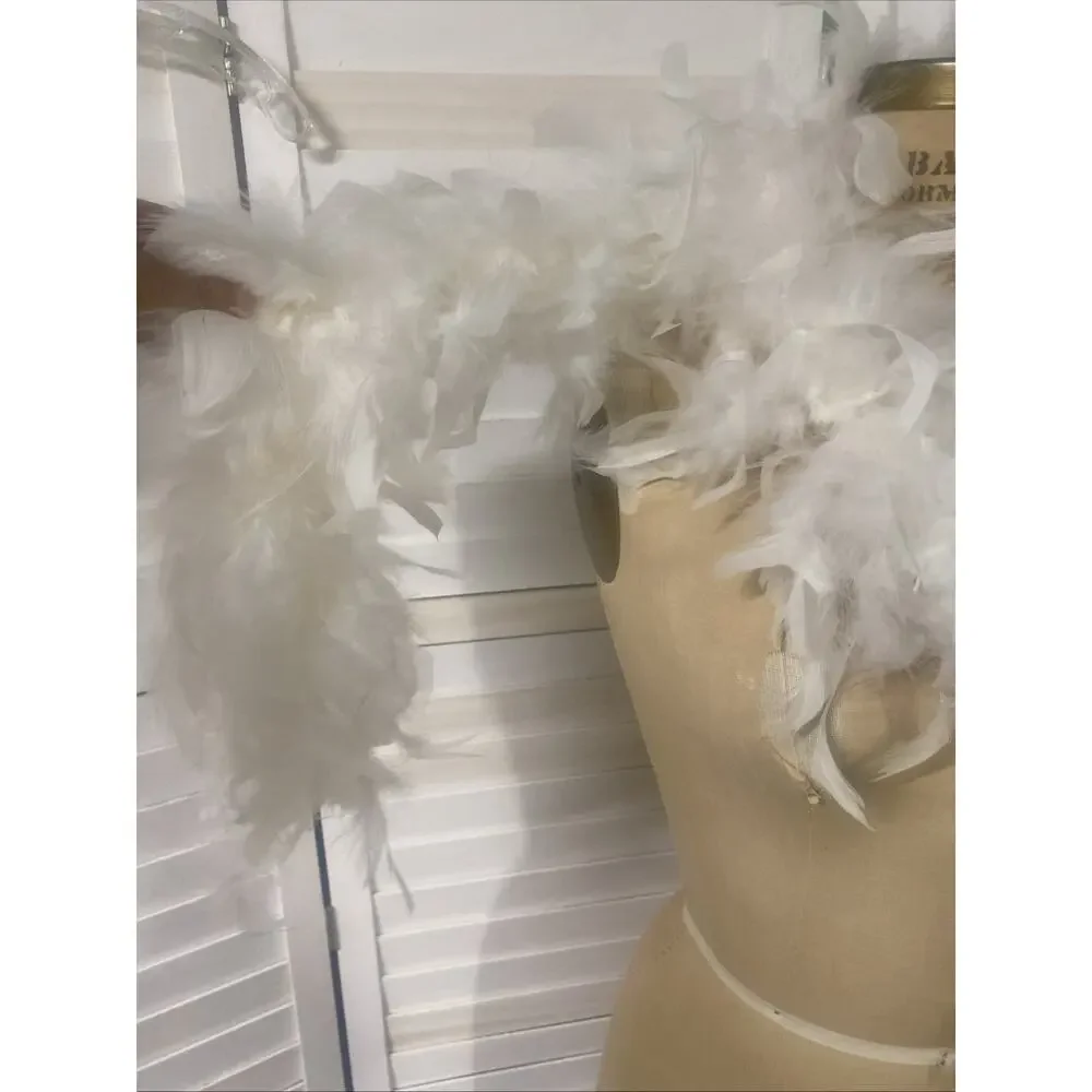 White Marabou Fluffy Boa Feather Trim Scarf Wrap 78” Long Costume Halloween Fun